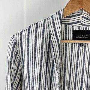 Sanctuary Open Front Jacket Topper Womens Medium Blue White Stripe Linen Blend